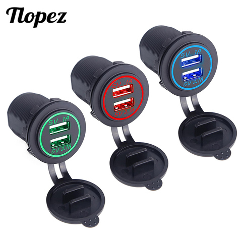 12V-24V USB Outlet Dual USB Car Charger Waterproof Cigarette Lighter Socket Mount Power Adapter 5V 3.1A for Car Marine Boat D5 ► Photo 1/6