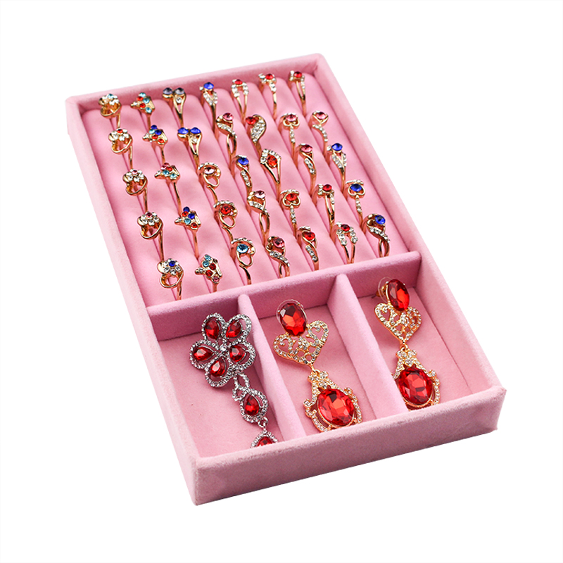 Hot Sales Fashion Portable Velvet Jewelry Holder Jewelry Display Organizer  Box Ring Earring Tray Holder Storage Case Showcase