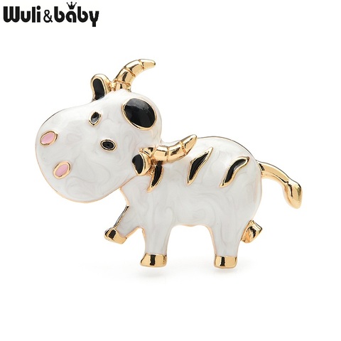 Wuli&baby Enamel Lovely Cattle Brooches For Women 3-color Bull Ox Animal Party Casual Brooch Pins Gifts ► Photo 1/5