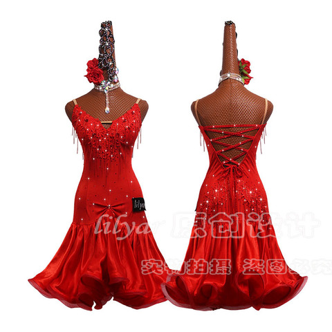 Latin Dance Dress Competition Dress Dress Latin Dance Skirt Lace Decoration Latin Dance Costumes Beading Skirt Wrap Hip Fishtail ► Photo 1/6