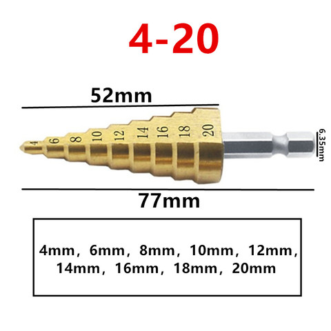 HSS Titanium Coated Step Drill Bit 4-12 4-20 Drilling Power Tools Metal High Speed Steel Wood Hole Cutter Cone Drill ► Photo 1/3