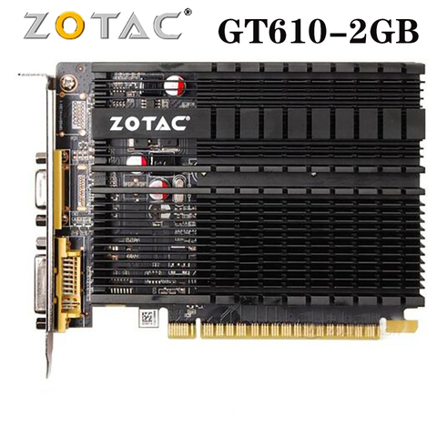 ZOTAC Video Card GeForce GT610 2GB 64Bit GDDR3 Graphics Cards GPU Map For NVIDIA Original GT 610 2GD3 DVI VGA PCI-E Used ► Photo 1/5