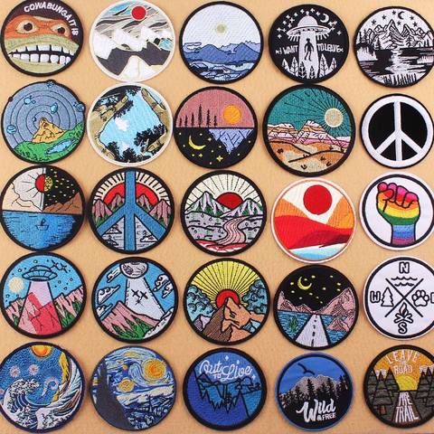 Scenery Patch Sun Mountain Iron On Patches For Clothes Round Patch Embroidered Patches For Clothing Ironing Stickers Van Gogh ► Photo 1/6