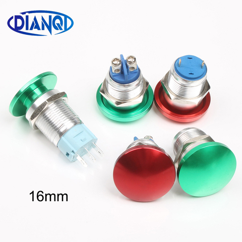 16mm Metal Waterproof Alloy Push Button Switch mushroom Momentary 1NO Button  Screw terminal screw press button 16MG ► Photo 1/5