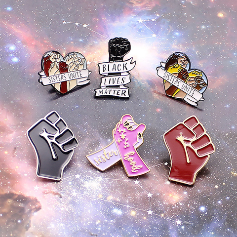 Best friend Feminism Right doctrine Brooches Metal BLACK LIVES MATTER,SISTERS UNITE Hand Enamel Pin Badges gestures Jewelry ► Photo 1/6