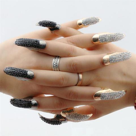5 Pcs Rings 3 Sizes False Nail Claws Paw Finger Circles for Holiday Punk False Nail Jewelry Crystal Rhinestones Finger Rings ► Photo 1/6