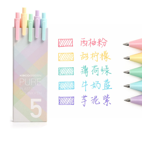 5pcs/box Kaco Macaron Colored Ink Gel Pens Retractable 0.5mm Fine Point Pastel Cute Pens for Taking Notes/Journaling/Coloring ► Photo 1/6