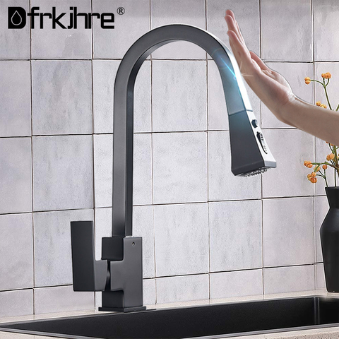 Matte Black Pull Out  Sensor Kitchen Faucets Stainless Steel Smart Induction Mixed Tap Rotate Touch Control Sink Tap Torneira ► Photo 1/6