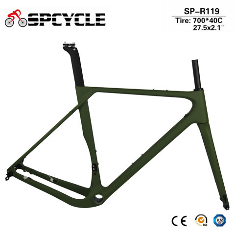 T1000 Carbon Gravel Frame Carbon Cyclocross Bike Frames Flat Mount Disc Brake Size 49/52/54/56/59cm Max Tire 700*40C or 27.5*2.1 ► Photo 1/6