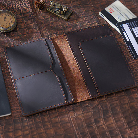 Vintage Genuine Leather Passport Case Men Travel Wallet Document Organizer Handmade Cow Leather Covers for Passports ► Photo 1/6