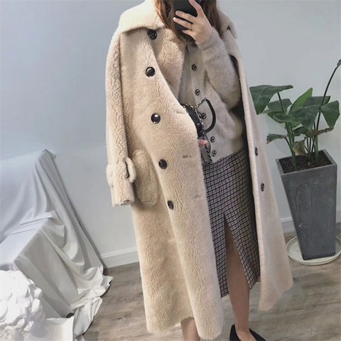 Autumn Winter Women Wool Fur Coat Korean New Fashion Button Pocket Granules Sheep Shearing Jacket Ladies Long Overcoat Tide H477 ► Photo 1/6