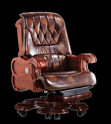 Computer chair home boss chair leather business reclining massage executive chair solid wood swivel chair lift office seat ► Photo 1/6