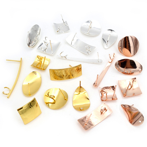 6cs/Lot Gold Silver Plated Geometric Polygonal Earring Stud Posts Connector 7 Styles For DIY Earrings Jewelry Making Supplies ► Photo 1/6