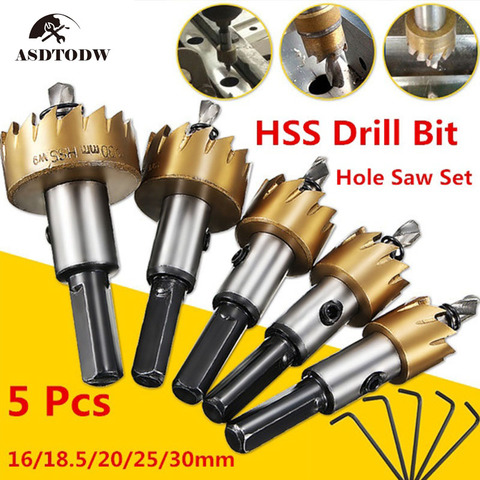 1/5PCS 16-30mm Tooth HSS Stainless Steel Hole Saw Drill Bit Set with 5 Wrench for Wood Metal Alloy ► Photo 1/6
