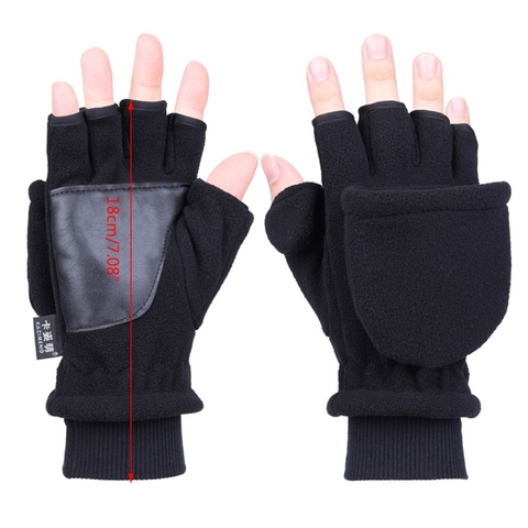Women Men Winter Polar Fleece Half Finger Flip Gloves Double Layer Thicken Touch Screen Fingerless Convertible Mittens Wrist ► Photo 1/6