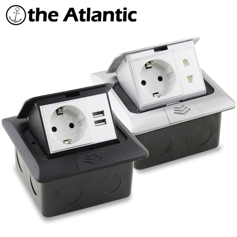 EU DE Standard Pop-Up Floor Socket 16A USB Charging 2-Way Power Socket Quick Pop-Up Floor Power Outlet Box Aluminum Alloy ► Photo 1/6