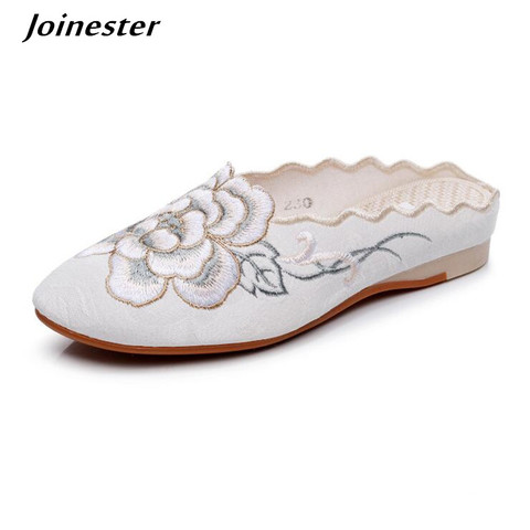 Women's Embroidered Slippers Backless Flats Pointed Toe Mules Chinese Floral Summer Slides Casual Beach Shoe FOR Woman Loafers ► Photo 1/6