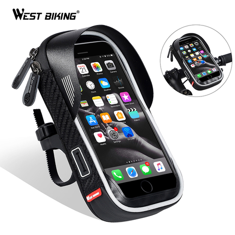 WEST BIKING Waterproof Bicycle Bag Mobile Phone Mount Bag For 6.5 inch iPhone Samsung Phone Mount  MTB Cycling Handlebar Bags ► Photo 1/6