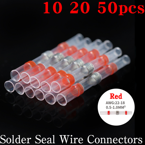 10/20/50PCS Red Solder Seal Wire Connectors 3:1 Heat Shrink Insulated Electrical Wire Terminals Butt Splice Connector Waterproof ► Photo 1/5