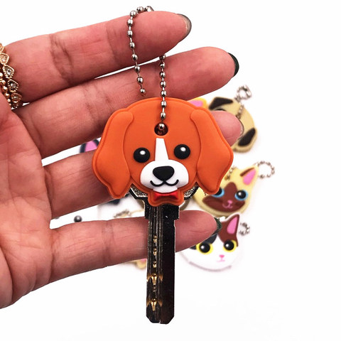 New 1Pcs Animals Dog Cat Key Cover Cute Anime Silicone KeyChains Women Funny Animal Key Holder Caps Key Chain Children Gift ► Photo 1/6