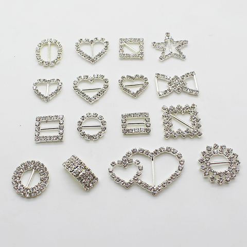 10pcs/lot 16 Style Rhinestone Buckles for Ribbon Craft Sewing Metal Brass Diamond Crystal Button for Wedding Decorative ► Photo 1/4