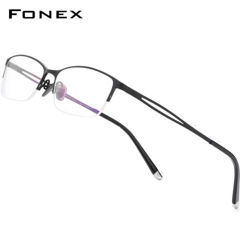 FONEX Pure Titanium Glasses Frame Men Square Eyewear Women Semi Rimless Half Optical Prescription Eyeglasses Frames Gafas 8504 ► Photo 1/6