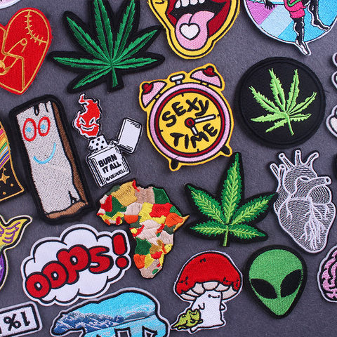 Hippie Applique Clothes Patches For Clothing Cartoon Stickers Iron On Patches Cute Mushroom Leaf Cloth Garment Fabric Patch ► Photo 1/6