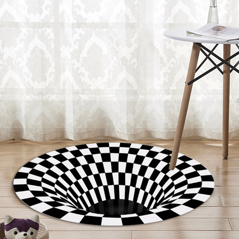 3D Carpet Round Floormat Black White Grid Carpet 3D Illusion Vortex Room Bedroom Anti-Slip Floor Mats Home Carpet Rugs ► Photo 1/6
