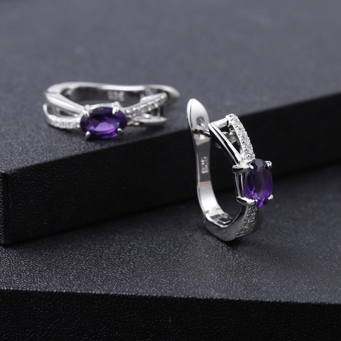 GEM'S BALLET 925 Sterling Silver Simple Elegant Earrings For Women 0.96Ct Natural Amethyst Gemstone Clip Earrings Fine Jewelry ► Photo 1/6