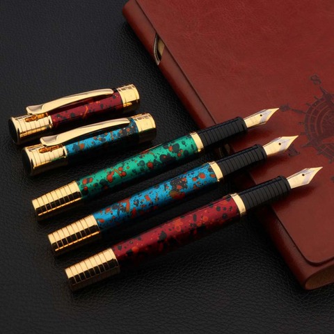 METAL Ice Flower Fountain Pen Blue Green Red Golden Medium Nib Pen Stationery Office School Supplies Writing ► Photo 1/6