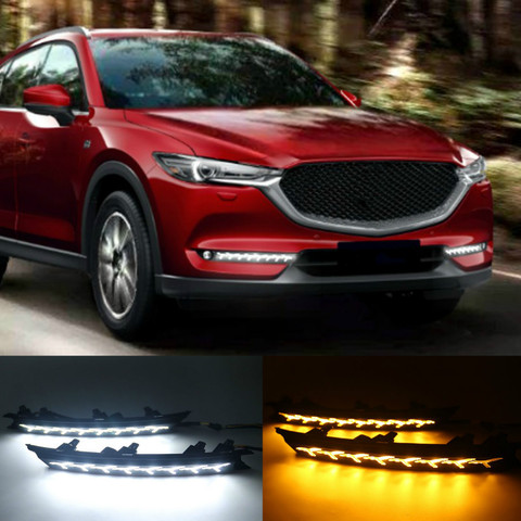 LED Daytime running lights for Mazda CX-5 CX5 CX8 CX-8 2017 2022 DRL bumper lamp with yellow turn signal light ► Photo 1/6