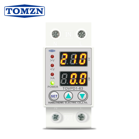 60A 230V Din rail adjustable over and under voltage protective device protector relay with over current protection Voltmeter ► Photo 1/6