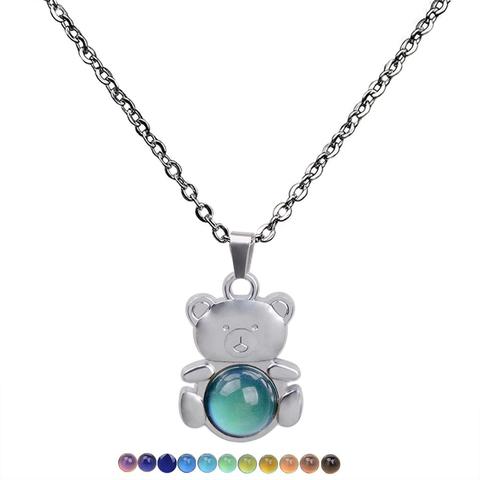 JUCHAO Mood Necklaces Women Men Bear Pendant Necklace with Temperature Changing Color Stainless Steel Chain Necklace ► Photo 1/6