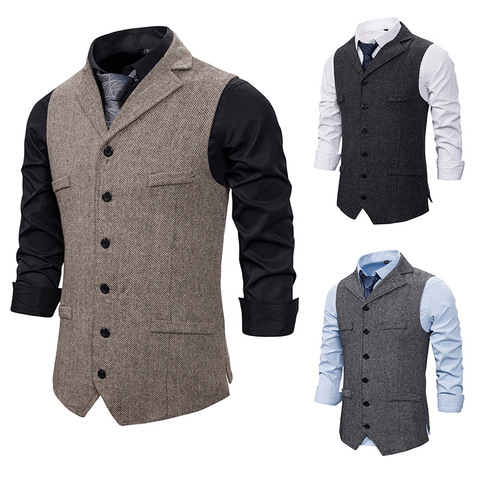 Autumn Business Vest Men's Clothing Male Lapel Casual Men Suit Vest With Pockets Vest Outerwear Chaleco Hombre ► Photo 1/6