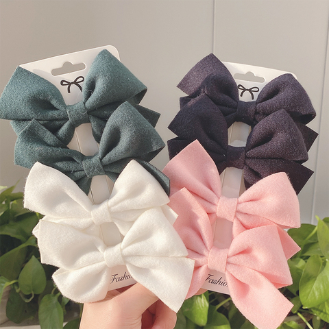 4Pcs/Set Korean Sweet Solid Color Bows Hair Clip For Kids Girls Boutique Handmade Hairpins Barrettes Headwear Hair Accessories ► Photo 1/6