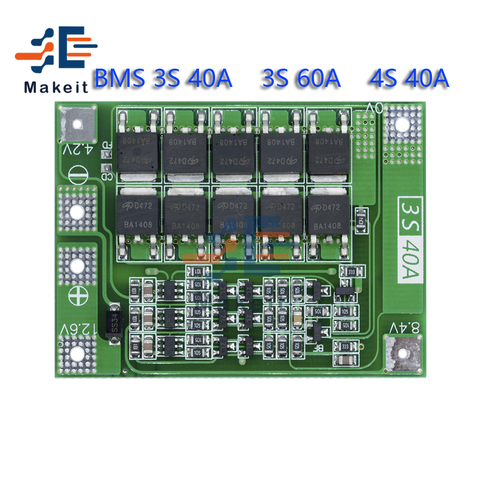 lifepo4 smart BMS 3S 4S 40A 60A 12v 48v 18650 Li-ion Lithium Battery Charger Protection balance Board with balancers equalizer ► Photo 1/6