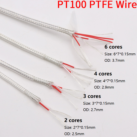 PT100 Compensation Wire 2 3 4 6 Cores PTFE Insulator Silver Plated Copper Shield Signal Line Thermal Resistance Sensor Cable ► Photo 1/5