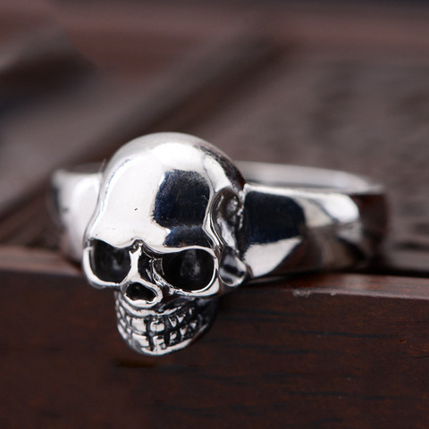 S925 Sterling Silver Vintage Skeleton Ring for Men Skull Punk Hip Hop Rock Ring Retro Simple Style Jewelry ► Photo 1/6