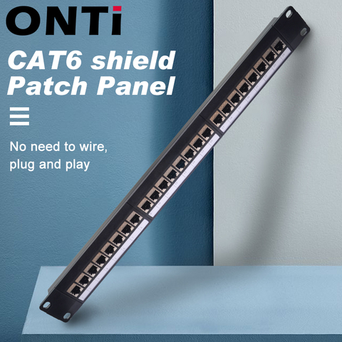 ONTi 19in 1U Rack 24 Port CAT6 Shielded Patch Panel RJ45 Network Cable Adapter Keystone Jack Ethernet Distribution Frame ► Photo 1/5