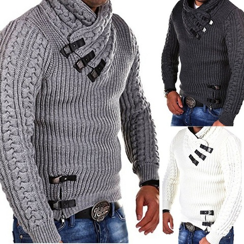 Autumn Casual Sweater Coats Men Pullovers Jumper Male Knitted Clothing Belt Buckle Knitwear Winter Men Pullover Sweaters MY280 ► Photo 1/6