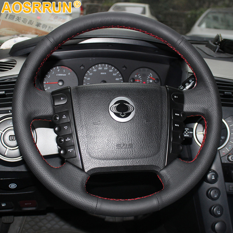 For Ssangyong KYRON ACTYON Rexton W Rodius Car-Styling Hand-stitched Black Artificial Leather Steering Wheel Cover ► Photo 1/3