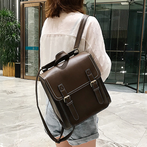 Vintage Backpack Female Pu Leather Bag Women's Backpack Fashion School Bag for Girls High Quality Leisure Shoulder Bag Sac A Dos ► Photo 1/6