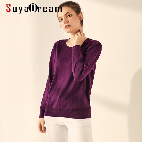 SuyaDream Woman Basic Sweaters Silk and Cashmere Blend O neck Pullovers Solid Sweaters 2022 Fall Winter Bottoming Shirts ► Photo 1/6