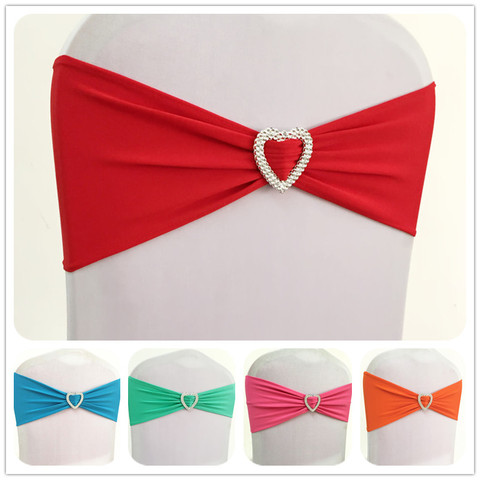 WedFavor Hot Sale 50pcs Lycra Stretch Chair Sash Ribbons Spandex Chair Band Bow Ties With Heart Buckle For Party Wedding Hotel ► Photo 1/6