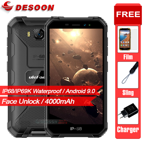 Ulefone Armor X6 2GB 16GB IP68/IP69K Waterproof Mobile phones MT6580 Quad Core 4000mAh Face Unlock Android 9.0 3G Smart Phone ► Photo 1/6