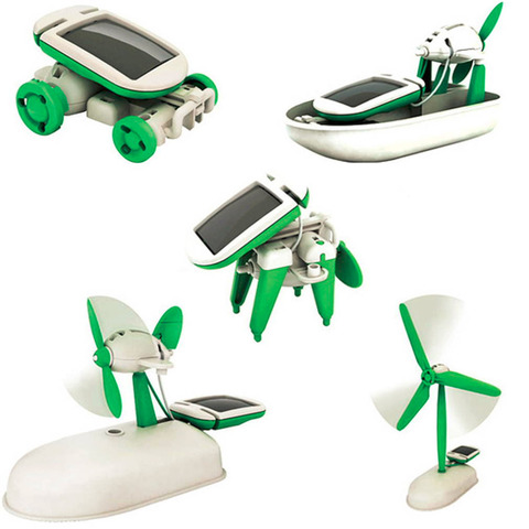 2022 Newest 6 In 1 Solar Energy Powered Toy Kit DIY Assembled  Educational Robot Car Boat Dog Fan Plane Puppy Novelty & Gag toys ► Photo 1/6