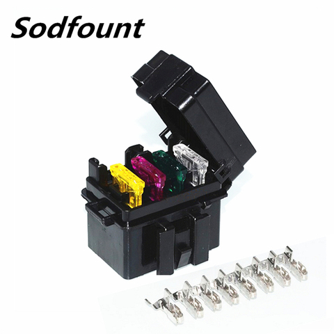 1set 4 Way Black Car Medium Relay Fuse Box Assembly with 8pcs  Terminals Car Insurance Holder ► Photo 1/3