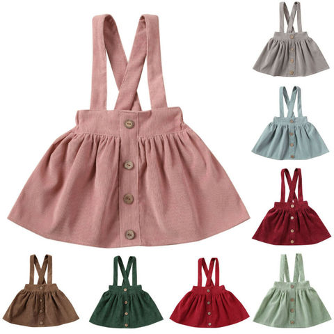 Toddler Kids Baby Girls Strap Corduroy Overall Strap Dress Outfit Clothes Button Solid Mini Dresses 1-6T ► Photo 1/6