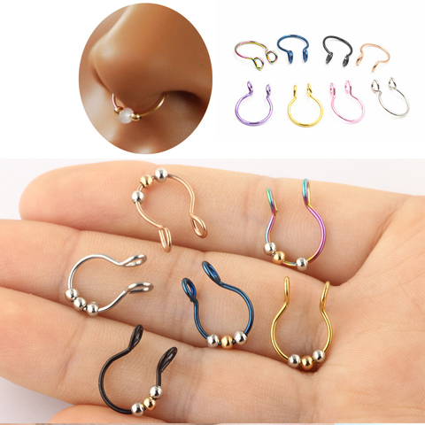 TIANCIFBYJS 2pcs U Shaped Fake Nose Ring Hoop Septum Rings Stainless Steel Nose Piercing Fake Piercing Oreja Pircing Jewelry ► Photo 1/6