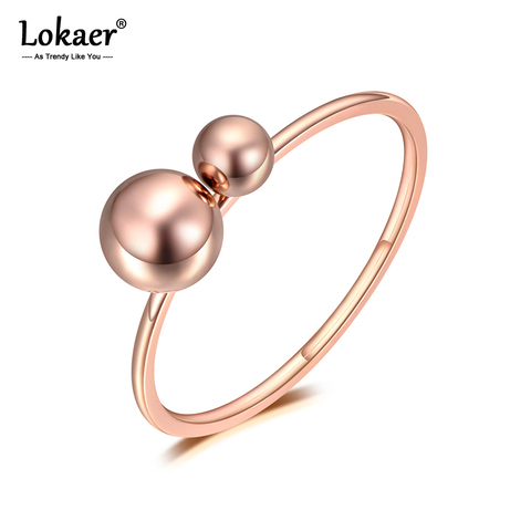 Lokaer Titanium Stainless Steel Double Beads Rings Jewelry For Women Girl Trendy Office Style Rose Gold Party Finger Ring R19105 ► Photo 1/5